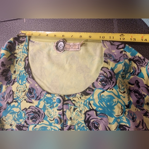 Cardigan Sweater XXI Twist Green Floral Button Front Size M *Retro Sweetheart* - Picture 10 of 13